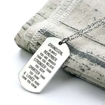 danjie To My GrandSon Dog Tag Military Stainless Steel Pendant Necklace Grandson Always Remember You are Braver Stronger Smarter than you think