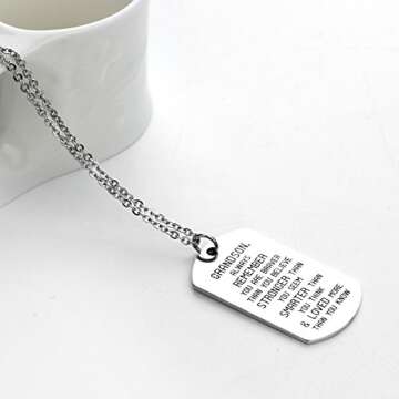 danjie To My GrandSon Dog Tag Military Stainless Steel Pendant Necklace Grandson Always Remember You are Braver Stronger Smarter than you think