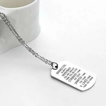 danjie To My GrandSon Dog Tag Military Stainless Steel Pendant Necklace Grandson Always Remember You are Braver Stronger Smarter than you think