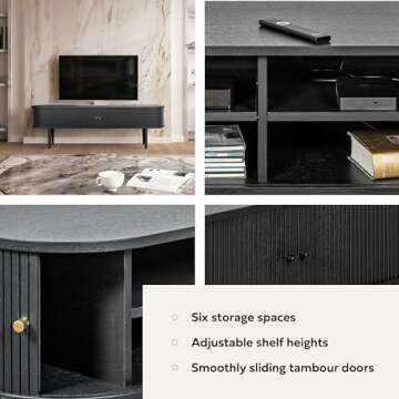 WERMO 71’’ Black TV Stand with Storage and Shelves for 65-75 Inch TVs. Black Entertainment Cente...