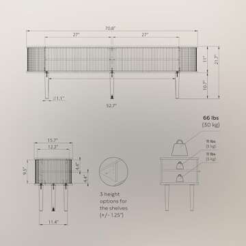 Stylish WERMO 71’’ Black TV Stand for 65-75 Inch TVs