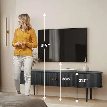 Stylish WERMO 71’’ Black TV Stand for 65-75 Inch TVs