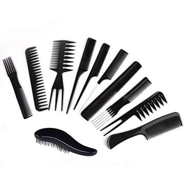 TraderPlus 11PCS Hair Stylists Professional Styling Comb Set Variety Pack for All Hair Types