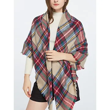 DORA BRIDAL Warm Women Blanket Scarf Oversized Tassel Tartan Wrap Shawl Plaid Cozy Checked Pashmina