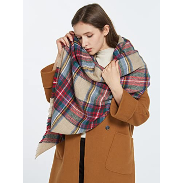 DORA BRIDAL Warm Women Blanket Scarf Oversized Tassel Tartan Wrap Shawl Plaid Cozy Checked Pashmina