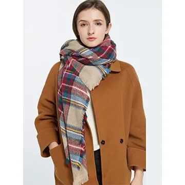 DORA BRIDAL Warm Women Blanket Scarf Oversized Tassel Tartan Wrap Shawl Plaid Cozy Checked Pashmina