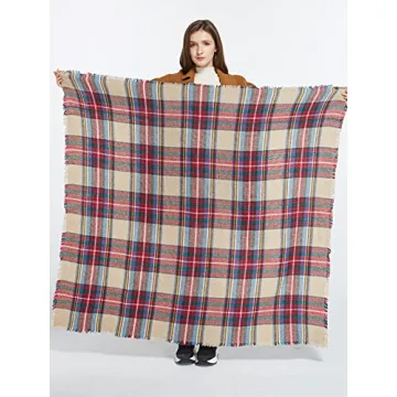 DORA BRIDAL Warm Women Blanket Scarf Oversized Tassel Tartan Wrap Shawl Plaid Cozy Checked Pashmina