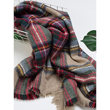 DORA BRIDAL Warm Women Blanket Scarf Oversized Tassel Tartan Wrap Shawl Plaid Cozy Checked Pashmina
