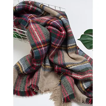 DORA BRIDAL Warm Women Blanket Scarf Oversized Tassel Tartan Wrap Shawl Plaid Cozy Checked Pashmina