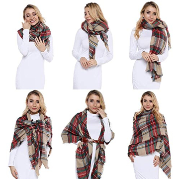 DORA BRIDAL Warm Women Blanket Scarf Oversized Tassel Tartan Wrap Shawl Plaid Cozy Checked Pashmina