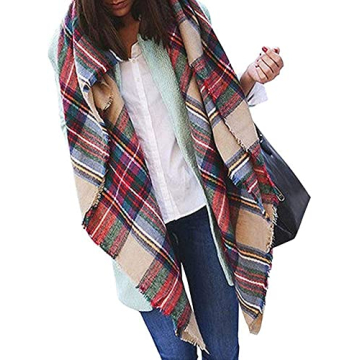DORA BRIDAL Warm Women Blanket Scarf Oversized Tassel Tartan Wrap Shawl Plaid Cozy Checked Pashmina