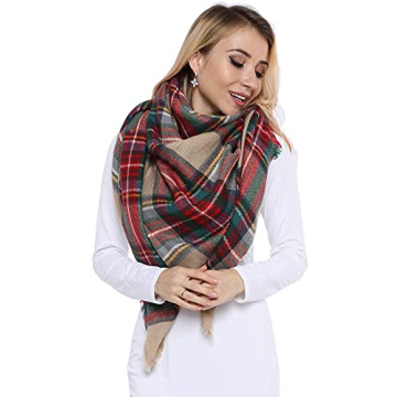 DORA BRIDAL Warm Women Blanket Scarf Oversized Tassel Tartan Wrap Shawl Plaid Cozy Checked Pashmina
