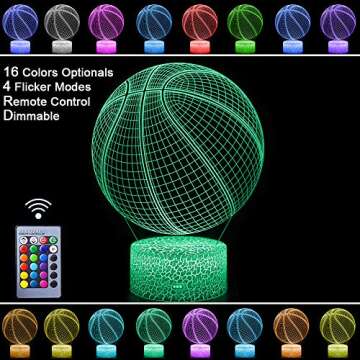 ZoyinGifts Basketball Night Light,3D Illusion Effect Lamp Light Remote Control RGB Colors&Dimmable Bday Xmas Gift Ideas for NBA Sport Lovers Kids Teen Boys Girls(Basketball)