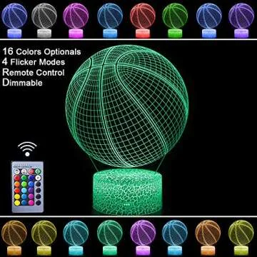 ZoyinGifts Basketball Night Light,3D Illusion Effect Lamp Light Remote Control RGB Colors&Dimmable Bday Xmas Gift Ideas for NBA Sport Lovers Kids Teen Boys Girls(Basketball)