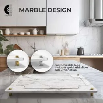 CobyCrylic Diatomaceous Earth Stone Dish Drying Mat - 15.7" x 11.8" x 1.4" Super Absorbent with Marble Design with non-slip base, Stone Dish Drying Mat for Kitchen Counter with Brass and Silver Legs