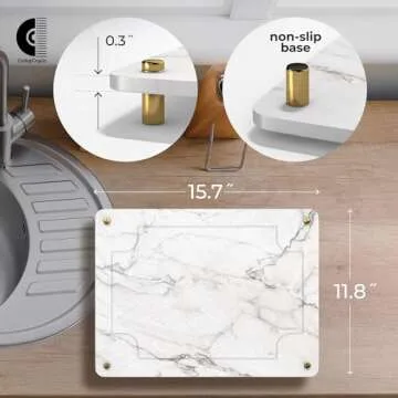 CobyCrylic Diatomaceous Earth Stone Dish Drying Mat - 15.7" x 11.8" x 1.4" Super Absorbent with Marble Design with non-slip base, Stone Dish Drying Mat for Kitchen Counter with Brass and Silver Legs