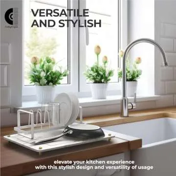 CobyCrylic Diatomaceous Earth Stone Dish Drying Mat - 15.7" x 11.8" x 1.4" Super Absorbent with Marble Design with non-slip base, Stone Dish Drying Mat for Kitchen Counter with Brass and Silver Legs