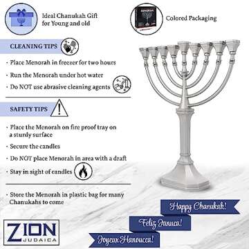 Elegant Non Tarnish Silver Satin Menorah for Hanukkah