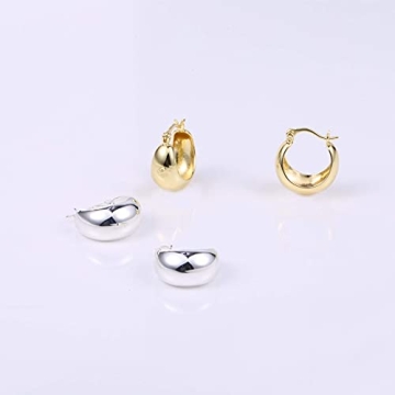 Stylish KISSPAT Chunky Silver Huggie Hoop Earrings