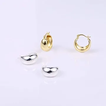 Stylish KISSPAT Chunky Silver Huggie Hoop Earrings