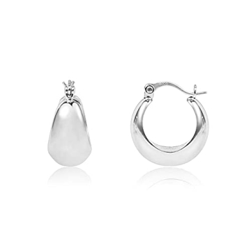 Stylish KISSPAT Chunky Silver Huggie Hoop Earrings