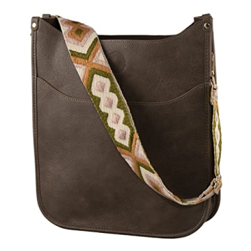 Pinafore Vegan Leather Crossbody Fashion Shoulder Bag with Adjustable Strap (Chocolate Brown)