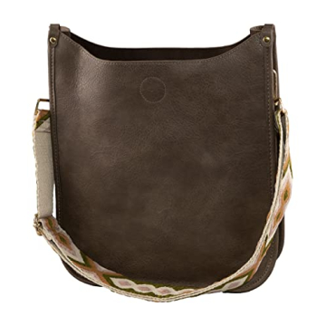 Pinafore Vegan Leather Crossbody Fashion Shoulder Bag with Adjustable Strap (Chocolate Brown)