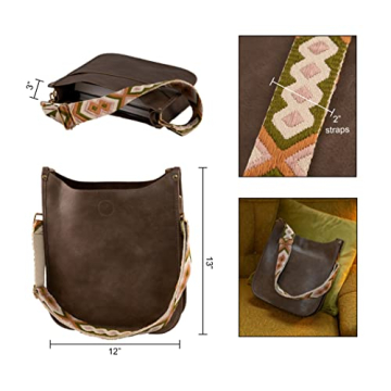 Pinafore Vegan Leather Crossbody Fashion Shoulder Bag with Adjustable Strap (Chocolate Brown)