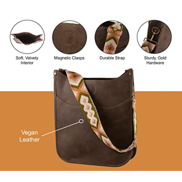 Pinafore Vegan Leather Crossbody Fashion Shoulder Bag with Adjustable Strap (Chocolate Brown)