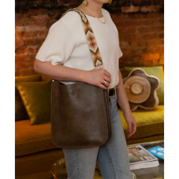 Pinafore Vegan Leather Crossbody Fashion Shoulder Bag with Adjustable Strap (Chocolate Brown)