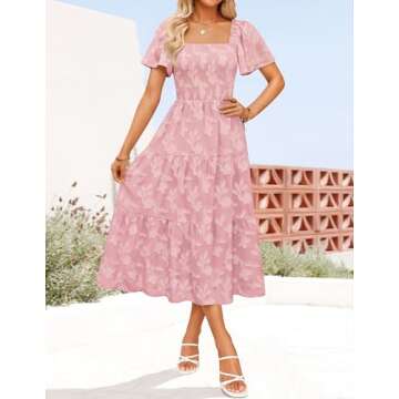 ZESICA Women's Summer Boho Floral Midi Dresses - Casual Short Sleeve Square Neck Flowing Beach Dress...