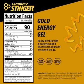 Honey Stinger Gold Energy Gel | Gluten Free & Caffeine Free | for Exercise, Running and Performance | Sports Nutrition for Home & Gym, Pre and Mid Workout | 24 Pack, 26.4 Ounce