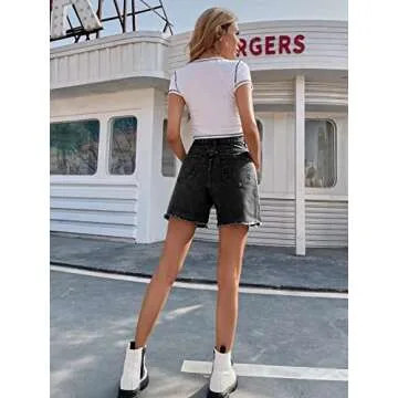 SweatyRocks Women's High Waist Denim Shorts Straight Leg Raw Hem Jean Shorts Summer Hot Pants with P...