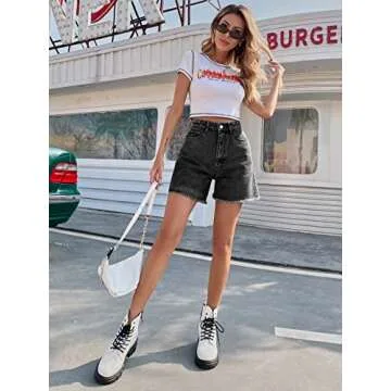 SweatyRocks Women's Stylish High Waist Denim Shorts with Pockets