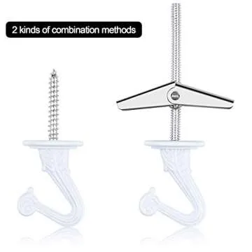 MENOLY Ceiling Hooks, 8 Packs Ceiling Hooks for Hanging Plants, Heavy Duty Swag Hook with Hardware Including Screws and Toggle Wings for Ceiling Installation Wall Fixing (White)