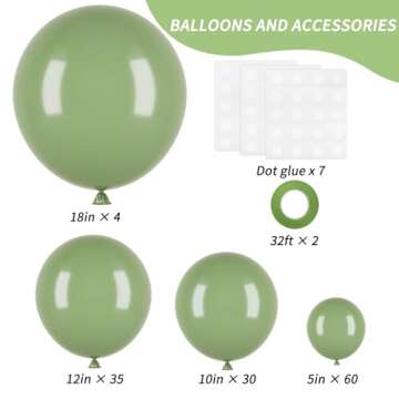 RUBFAC 129pcs Sage Green Balloons Latex Balloons Different Sizes 18 12 10 5 Inch Olive Green Party B...