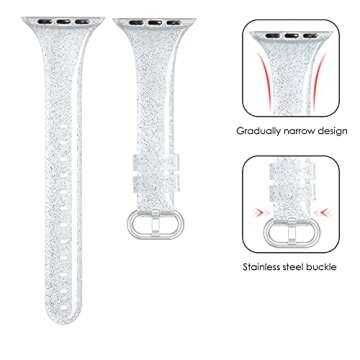 SWEES Compatible with Apple Watch Bands 42mm (Series 10) 41mm 38mm 40mm, Shiny Glitter Silicone Soft...