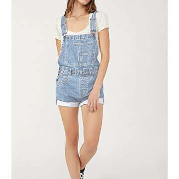 Talakeno Women's Casual Denim Bib Overall Shorts Adjustable Straps Cuffed Hem Shortall Rompers(Blue,...