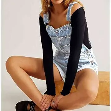 Talakeno Women's Casual Denim Bib Overall Shorts Adjustable Straps Cuffed Hem Shortall Rompers(Blue,M)