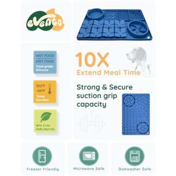 Evenco Slow Feeder Bowl, Silicone Lick Mat with Suction Cups for Dog Cat, Snuffle Mat for Pet Smell Training, Puzzle Toys for Bored Puppy, Interactive Sniff Mat for Slow Eating and Keep Busy, Blue