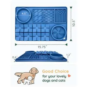 Evenco Slow Feeder Bowl, Silicone Lick Mat with Suction Cups for Dog Cat, Snuffle Mat for Pet Smell Training, Puzzle Toys for Bored Puppy, Interactive Sniff Mat for Slow Eating and Keep Busy, Blue