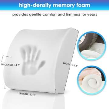 LOVEHOME Lumbar Pillow for Chair and Car, Back Support for Office, Memory Foam Cushion with Mesh Cover - Black