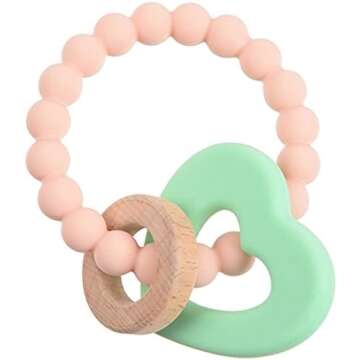 Chewbeads - Brooklyn Teething Toy - Silicone Teething Ring & Wood Teether for Infants, Babies & Toddlers - Baby Teether & Modern Baby Rattle - Medical Grade Silicone Baby Toy 3-6 Months - Blush