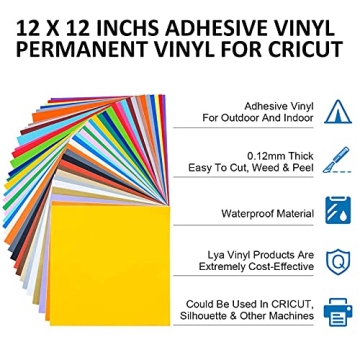 Lya Vinyl 65 Pack Permanent Adhesive Vinyl Sheets for Crafting
