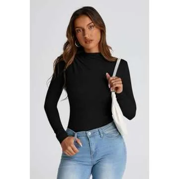 PRETTYGARDEN Womens Fall Y2K Going Out Crop Tops Long Sleeve Mock Neck Ruched Slim Fitted Basic Trendy Casual T Shirts Blouse (Black,Small)