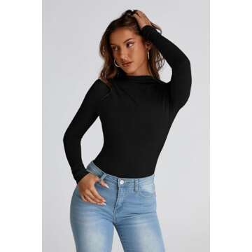 PRETTYGARDEN Womens Fall Y2K Going Out Crop Tops Long Sleeve Mock Neck Ruched Slim Fitted Basic Trendy Casual T Shirts Blouse (Black,Small)
