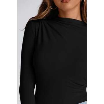 PRETTYGARDEN Womens Fall Y2K Going Out Crop Tops Long Sleeve Mock Neck Ruched Slim Fitted Basic Trendy Casual T Shirts Blouse (Black,Small)