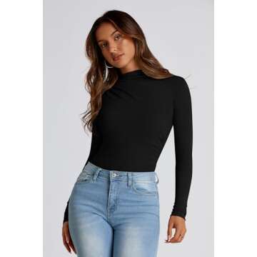 PRETTYGARDEN Womens Fall Y2K Going Out Crop Tops Long Sleeve Mock Neck Ruched Slim Fitted Basic Trendy Casual T Shirts Blouse (Black,Small)