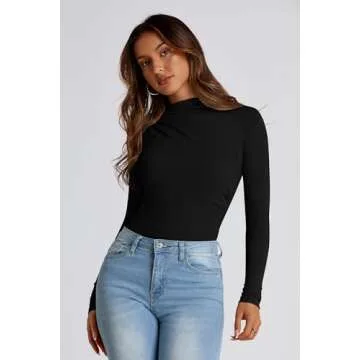 PRETTYGARDEN Womens Fall Y2K Going Out Crop Tops Long Sleeve Mock Neck Ruched Slim Fitted Basic Trendy Casual T Shirts Blouse (Black,Small)