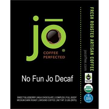 No Fun Jo Decaf: Organic Decaf Ground Coffee, 2 lb, Swiss Water Process, Fair Trade Certified, Mediu...